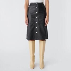 NWT Deadwood Lara Black Lambskin Leather‎ Midi Skirt Size 4